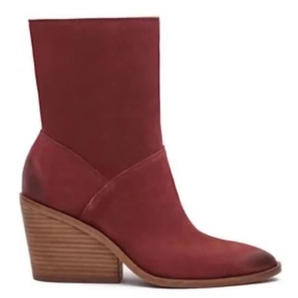New LUCKY BRAND Sarey Boot Suede Mid-Calf Booties in Burgundy Wine SZ 6 - Picture 1 of 8
